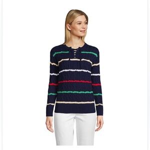 Lands' End/Women’s LS Navy, Green, White, Yellow Sweater, NWOT